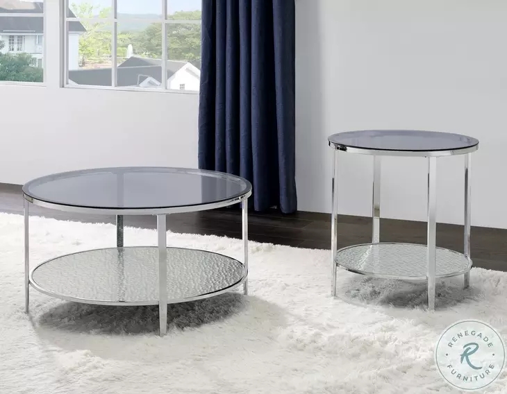 Two-Tier Coffee Table Set with Smoked Glass Tops and Hammered Shelves