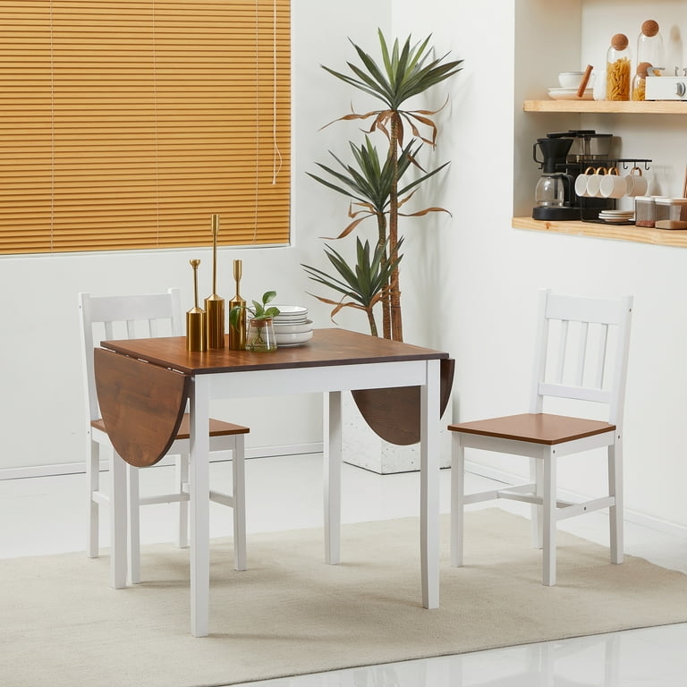 Two-Tone 3-Piece Dining Set with Semicircular Drop Leaves