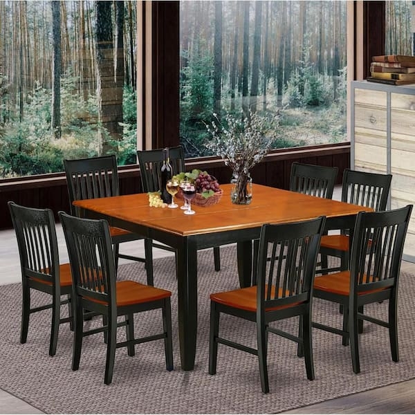 Two-Tone Black and Cherry Dining Set with Slat Back Chairs