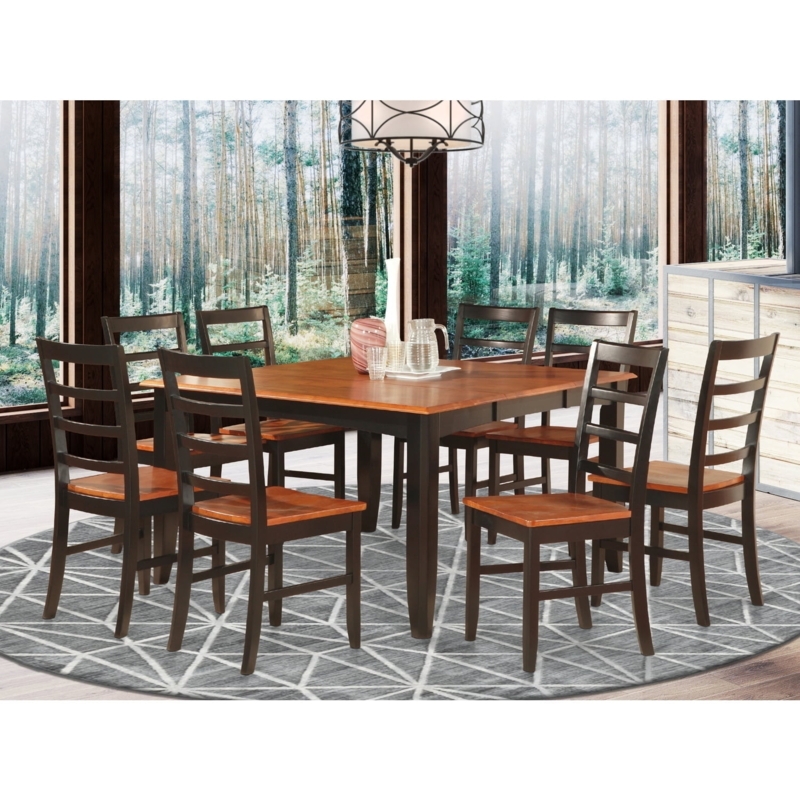 Two-Tone Black and Cherry Square Dining Set with Leaf