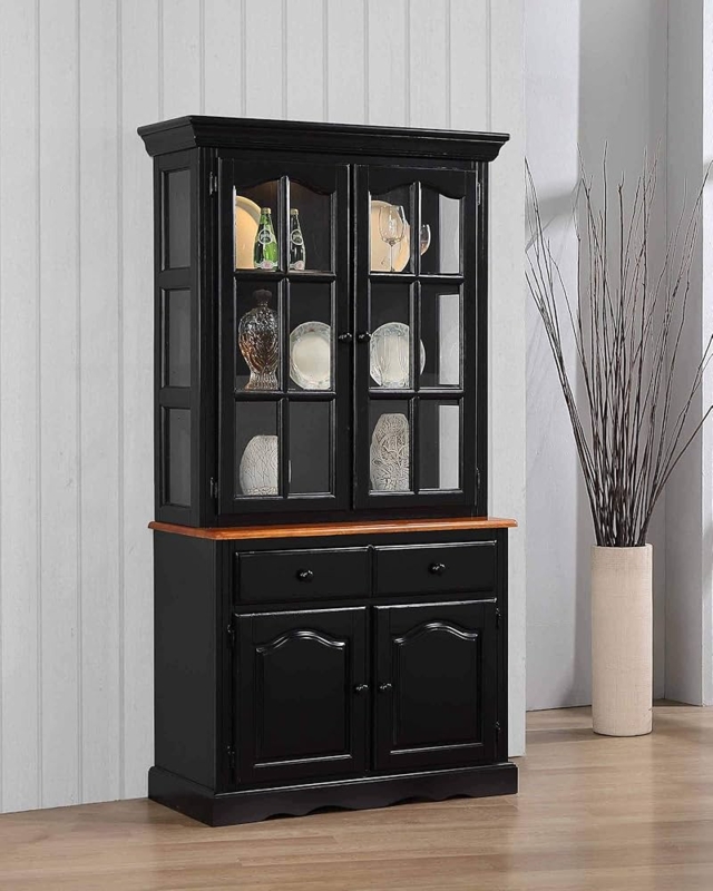 Two Tone Buffet and Hutch Lighted Black Cherry Finish