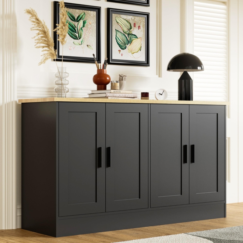 Two Tone Buffet Cabinet with Light Oak Top Shaker Doors