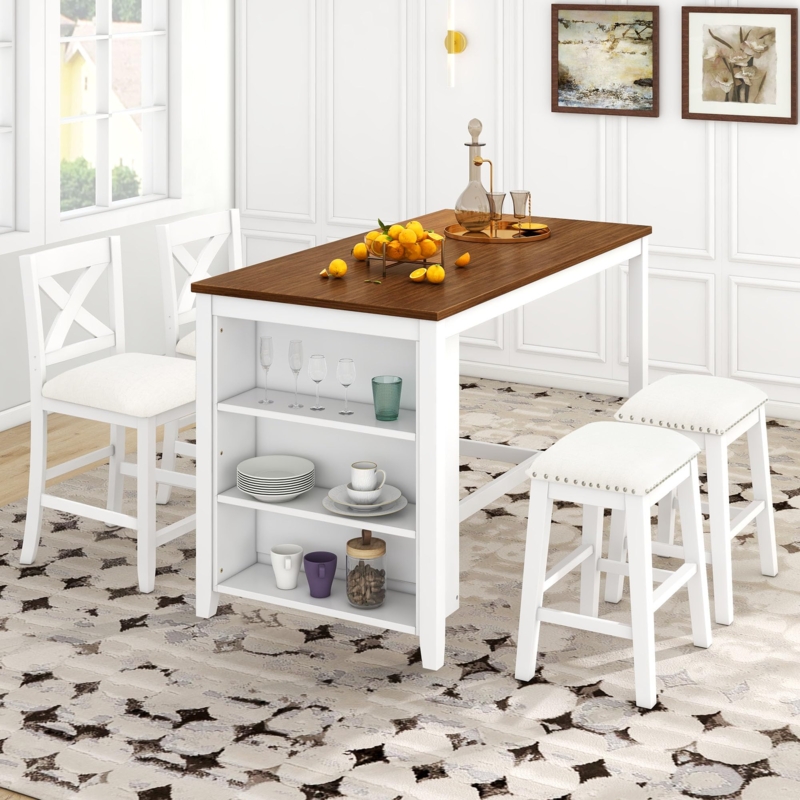 Two-Tone Counter Height Dining Set with Mixed Seating Types