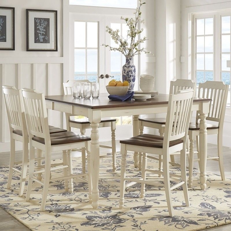 Two Tone Counter Height Dining Set with Turned Legs and Slat Backs