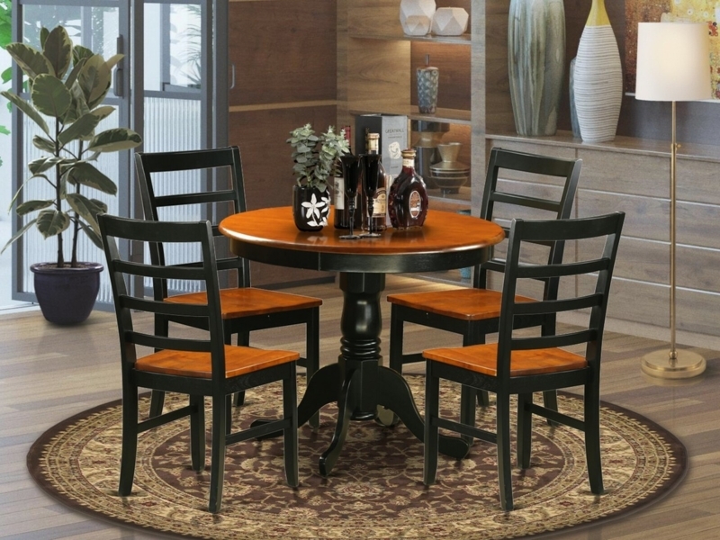 Two-Tone Dining Set Round Pedestal Table Ladder Back Chairs
