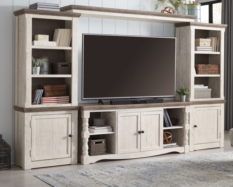Two-Tone Entertainment Center Whitewashed with Turned Spindle Posts