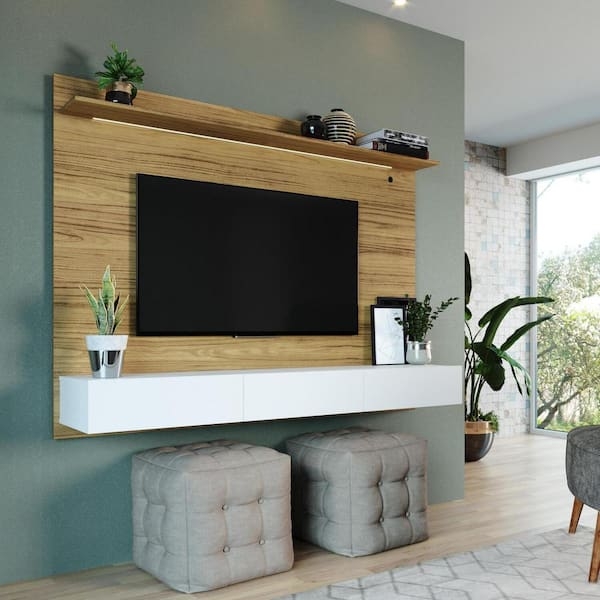 Two-Tone Floating Entertainment Center with Integrated LED Shelf