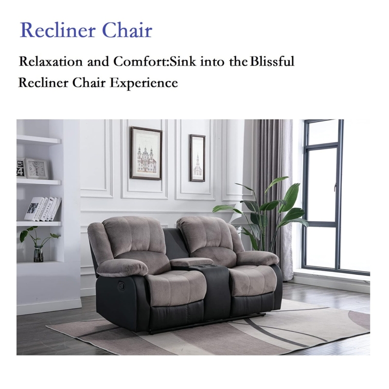 Two-Tone Gray Reclining Loveseat with Console and Ribbed Fabric