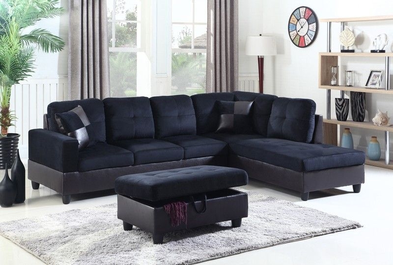 Two-Tone Sectional Sofa with Storage Ottoman in Dark Grey
