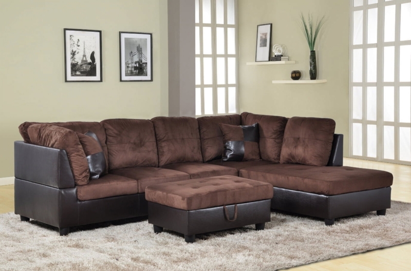 Two-Tone Sectional Sofa with Storage Ottoman, Microfiber & Right Chaise