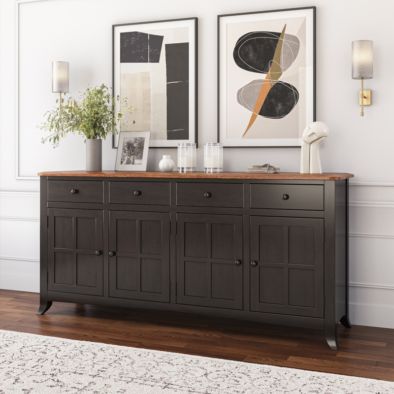 Two Tone Sideboard Mullioned Cabinet Doors Wood Top