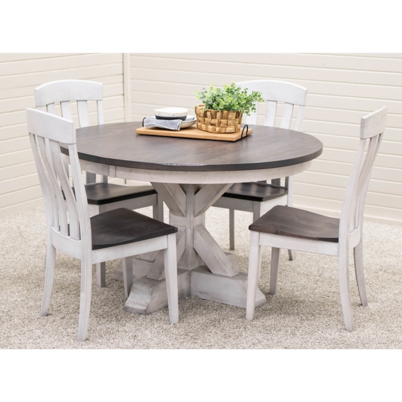 Two Tone Wood Dining Set with Slat Back Design, Charcoal and White Finish