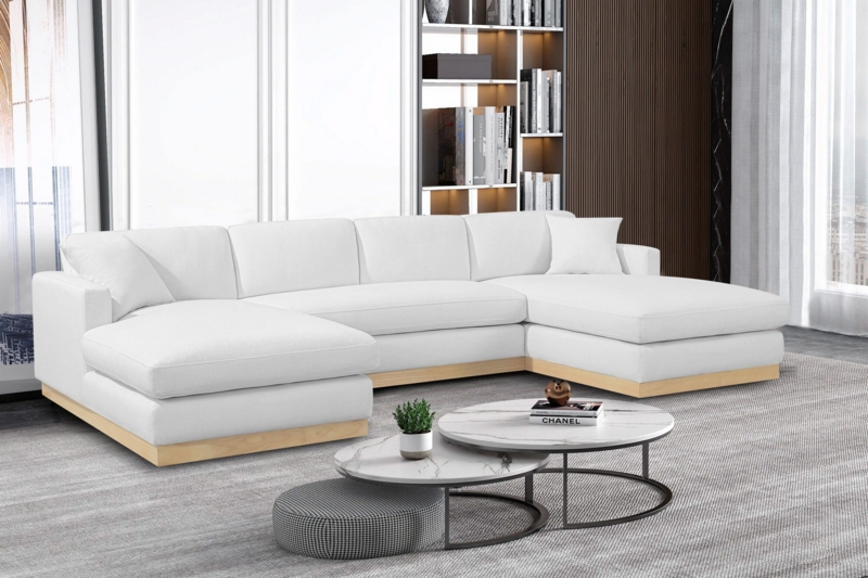 U-Shaped Sectional Sofa featuring Plinth Base and Linen Texture