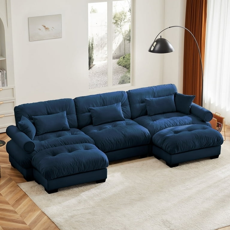 U-Shaped Sectional Sofa Modular Navy Blue Pit Couch Cozy Cloud Layout