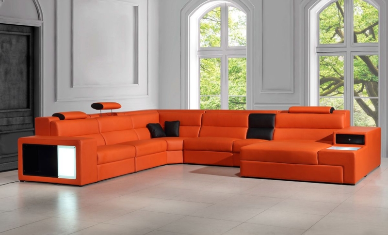 U-Shaped Sectional with LED Lighting and Built-In Storage