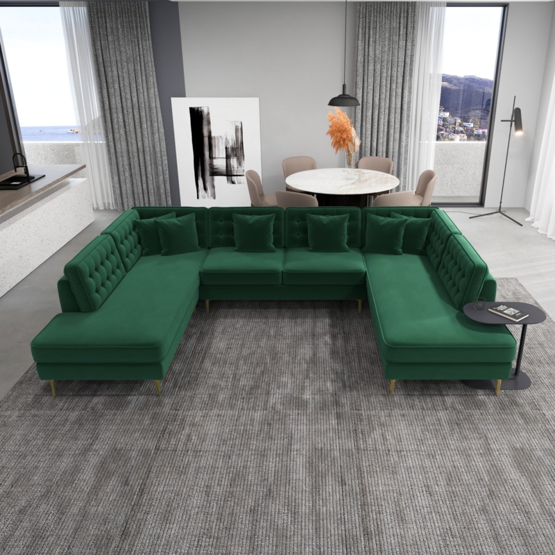 U-Shaped Velvet Sectional with Gold Tapered Legs
