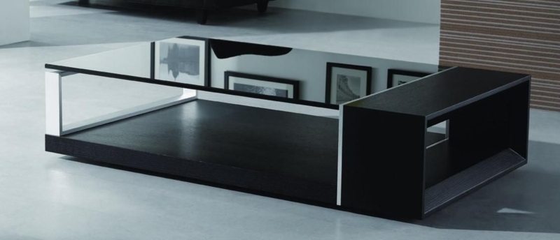 Ultra-Low Profile Coffee Table with Reflective Top and Side Storage