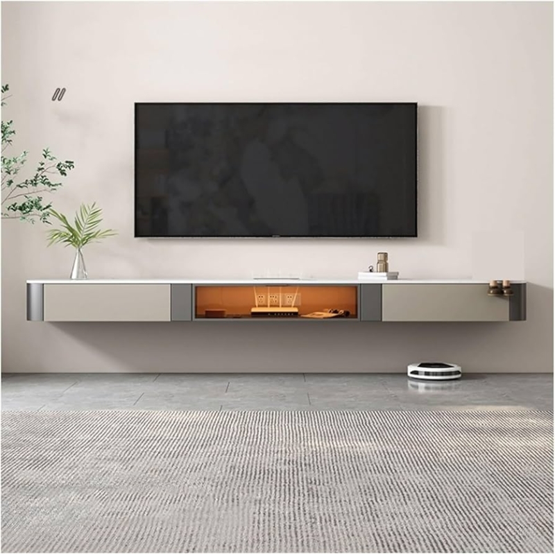 Ultra Thin Floating Media Stand Stone Like Top Warm LED Lighting