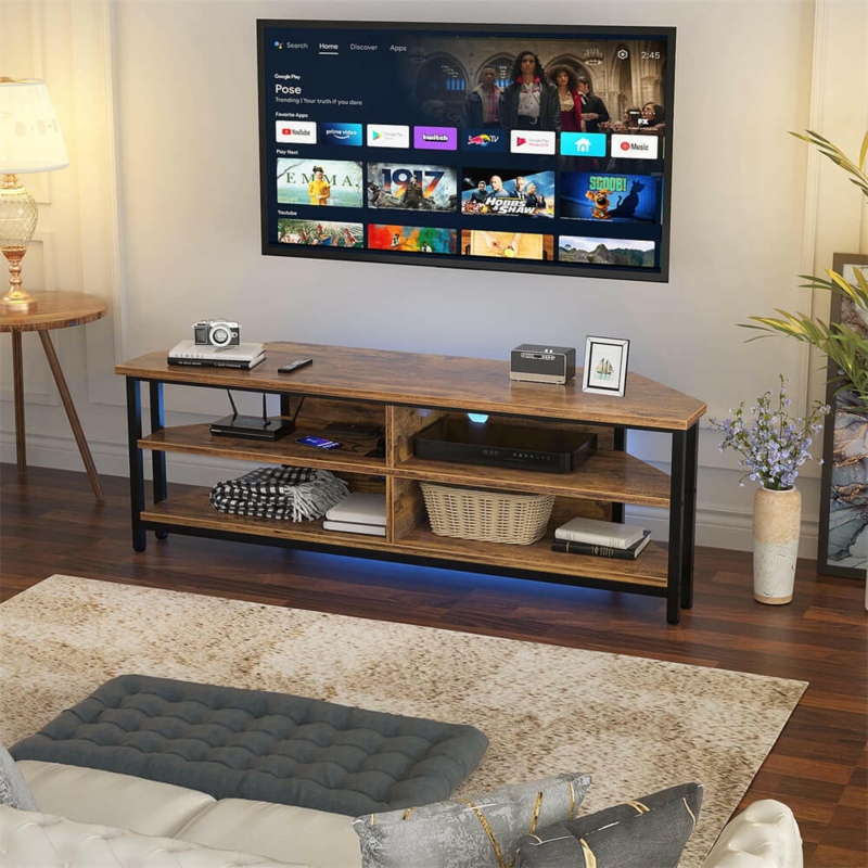 Unikito 55'' Corner TV Stand with Power Outlet, Corner Entertainment C