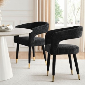 Upholstered Dining Chairs Black Textured Curved Back Gold Tipped Legs