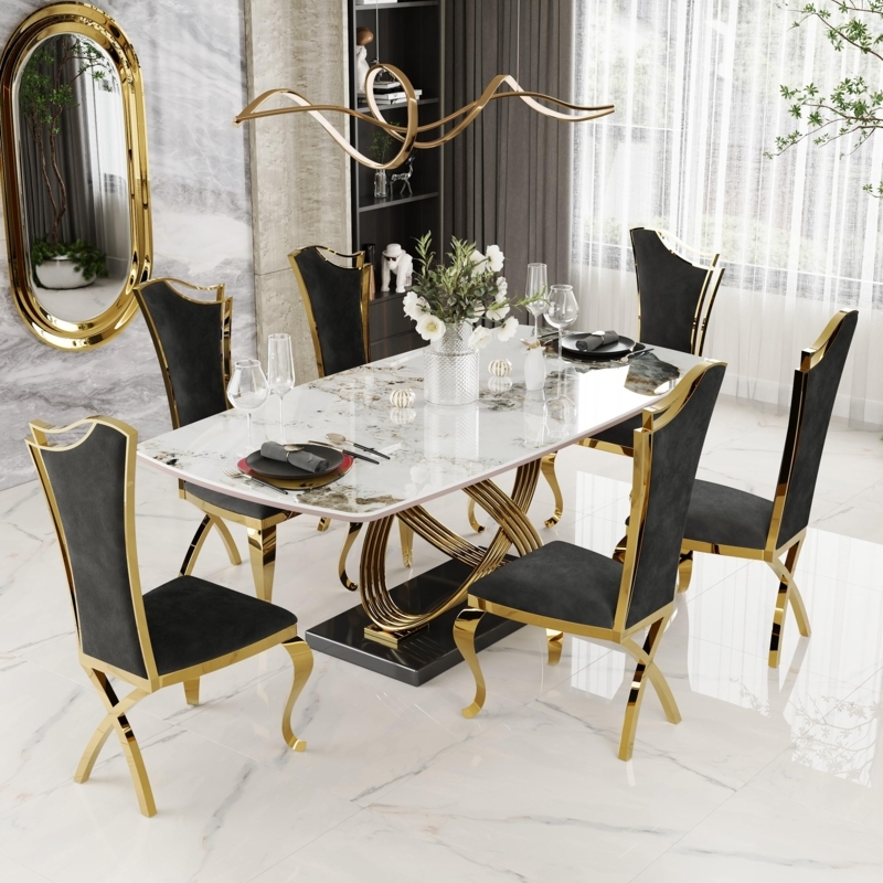 Upholstered Dining Chairs Black Velvet Gold X-Shaped Legs