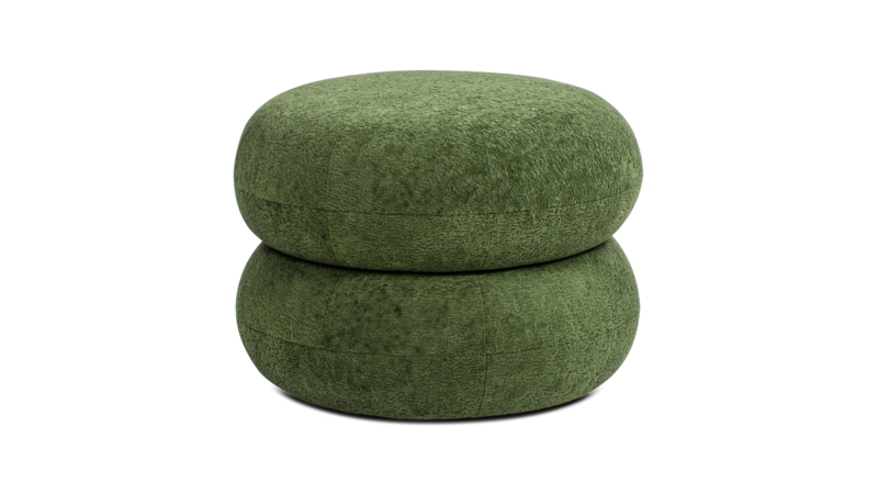 Upholstered Ottoman Low Profile Moss Green Footstool with Piped Edges