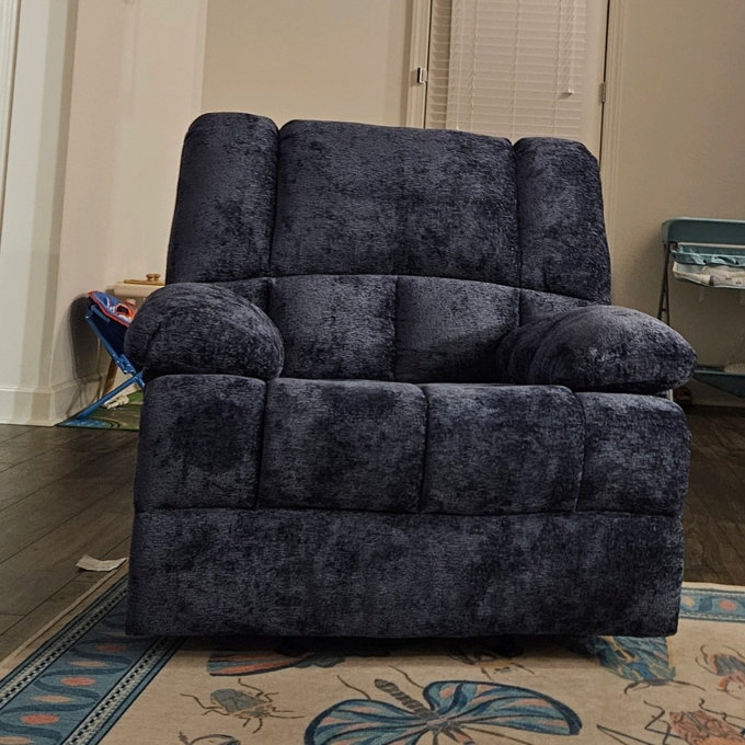 Upholstered Recliner Charcoal Textured Fabric, Plush Oversized Manual Chair