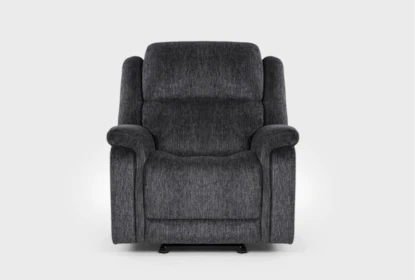 Upholstered Recliner with Mottled Fabric Surface, Charcoal Grey Rocker.