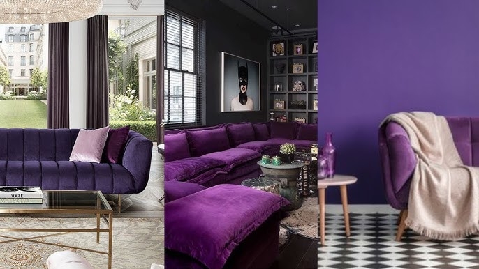 Upholstered Sofas Channel Tufted Sofa Deep Purple Sectional Gold Legs