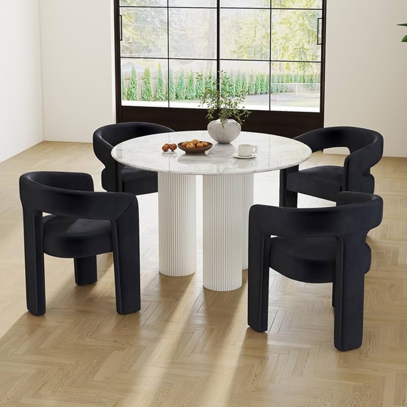 Velvet Dining Chairs Black Barrel Back Contemporary Glam Style