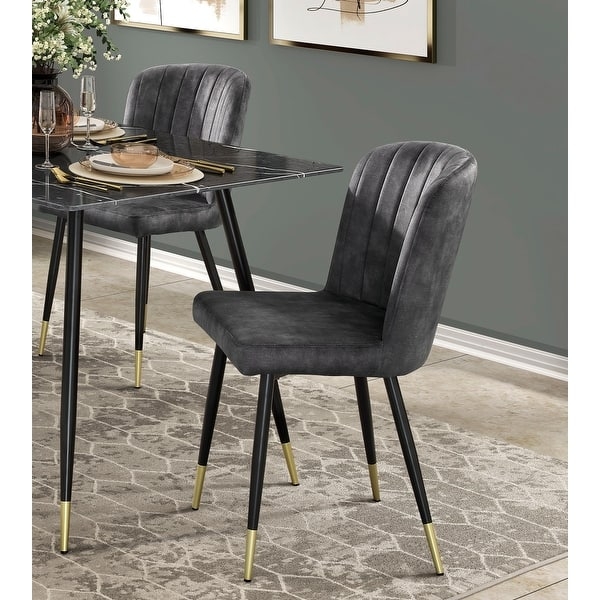 Velvet Dining Chairs Charcoal Channel Tufted Gold Tipped Legs