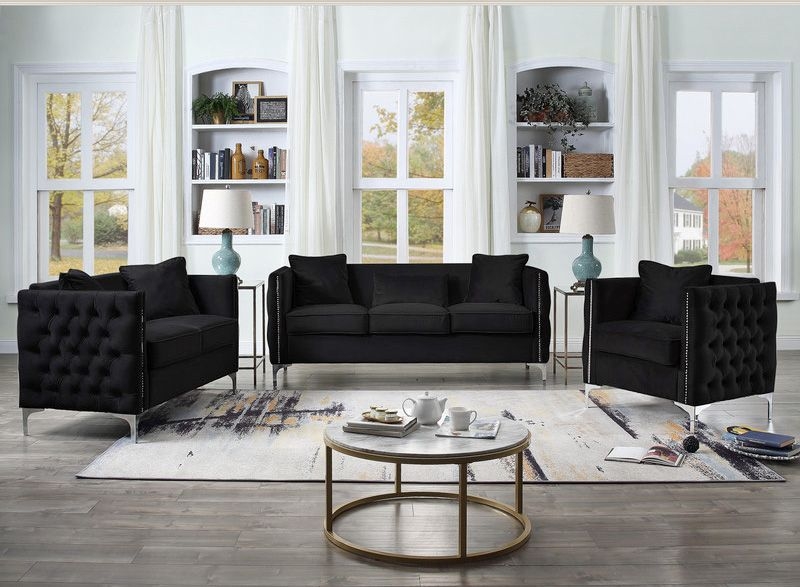 Velvet Sofa Tufted Arm Panels Silver Nailhead Accents