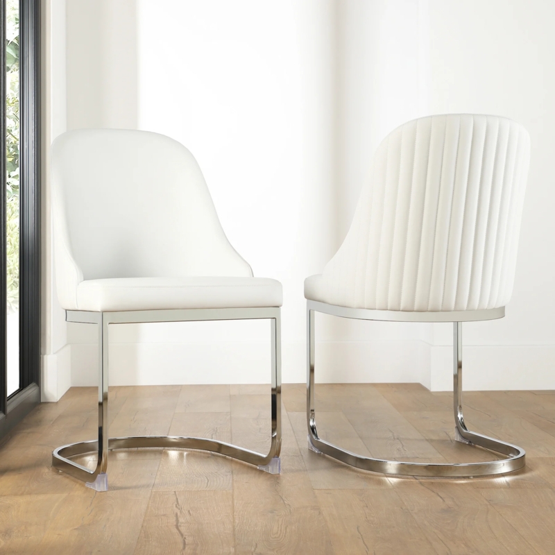 Vertical Ribbed Dining Chairs Chrome Cantilever Base Contemporary Style