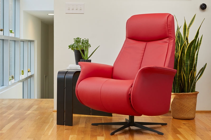 Vibrant Red Modern Recliner Chair with High Back and Black Base