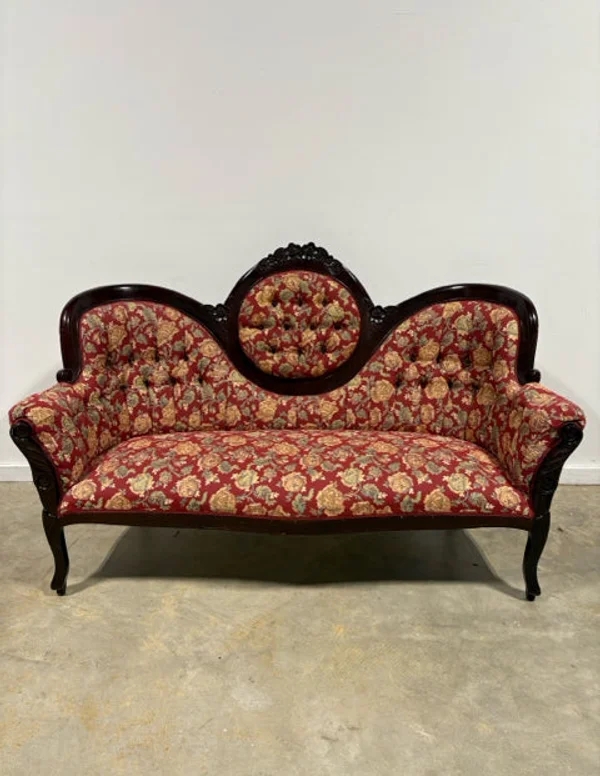 Victorian Style Settee Tufted Medallion Back with Cabriole Legs