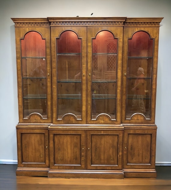 Vintage China Cabinet with Arched Glass Doors and Lighting