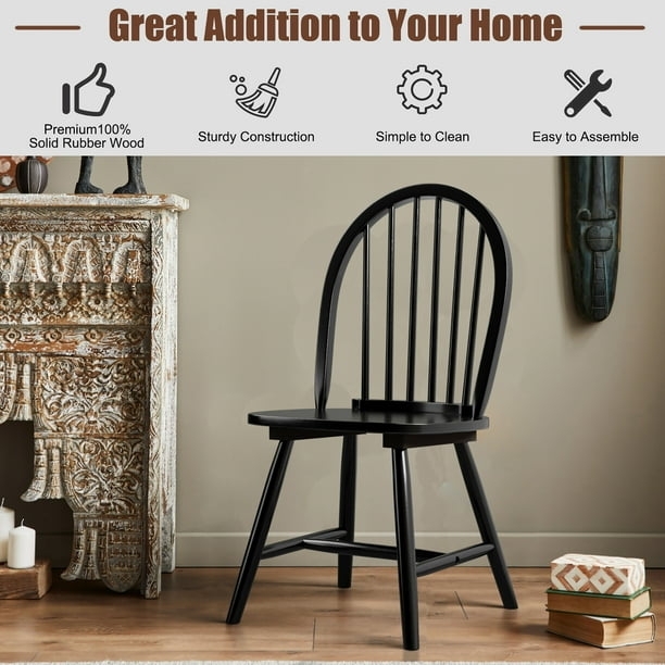 Vintage Farmhouse Black Spindle Side Chair with Curved Crest Rail