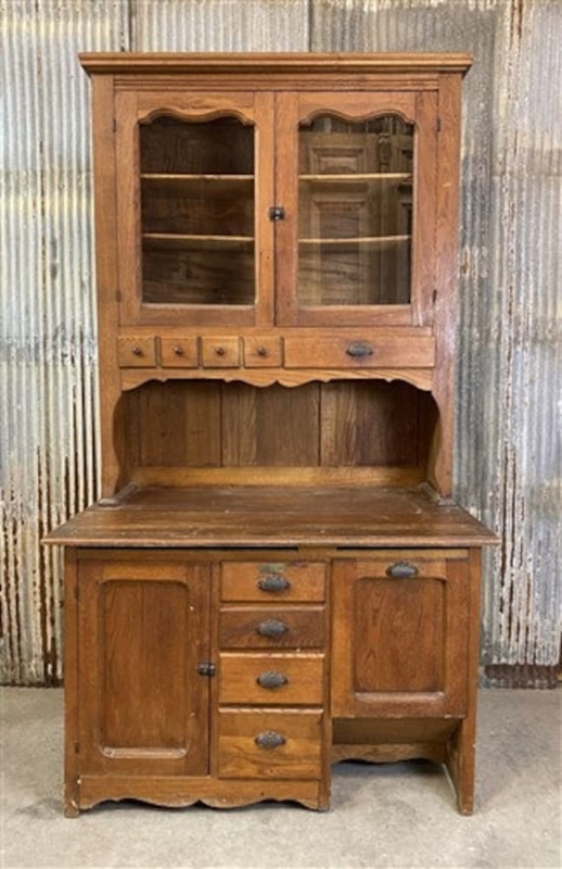 Vintage Kitchen Cabinet Apothecary Drawers Arched Glass Doors Rustic