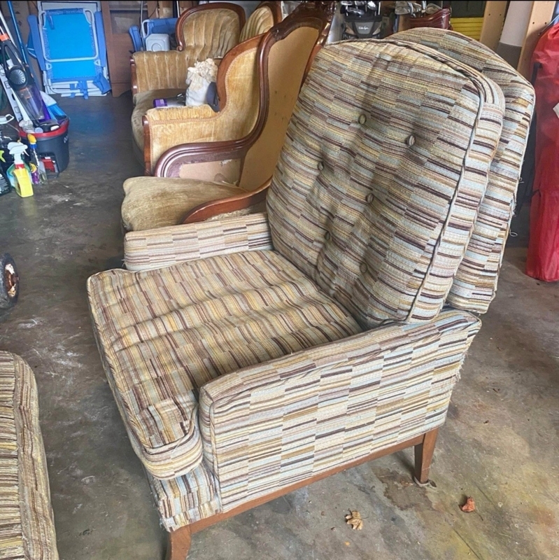 Vintage Mid-Century Modern Recliner Chair with Ottoman  Retro Striped  Fabric