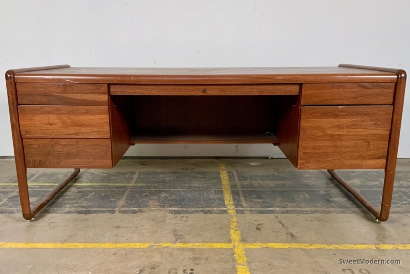 Vintage Walnut Executive Desk with Tapered Legs