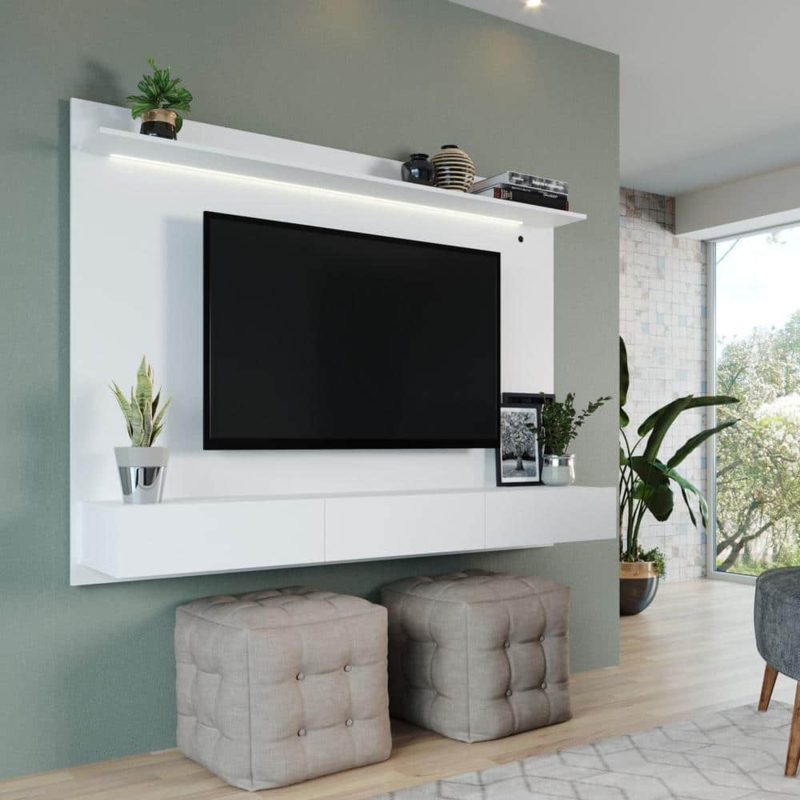 Wall-Mounted Media Console with Pull-Out Drawers & Integrated Lighting