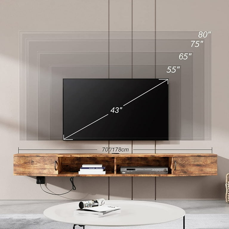 Wall Mounted TV Stand Rustic Brown Wood Grain Open Storage Console