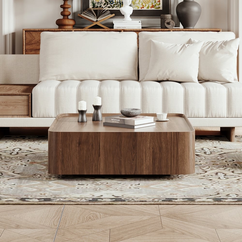 Walnut Coffee Table Square Rounded Corners Low Profile