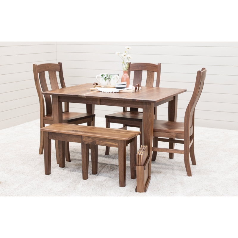 Walnut Dining Set with Bench Seating Slat Back Chairs Shaker Style