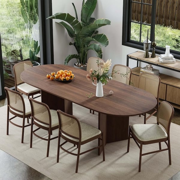 Walnut Double Pedestal Base Table with Slab Legs Seats 8