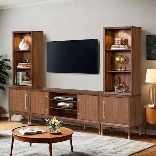 Walnut Entertainment Center with Pier Units & LED Lighting