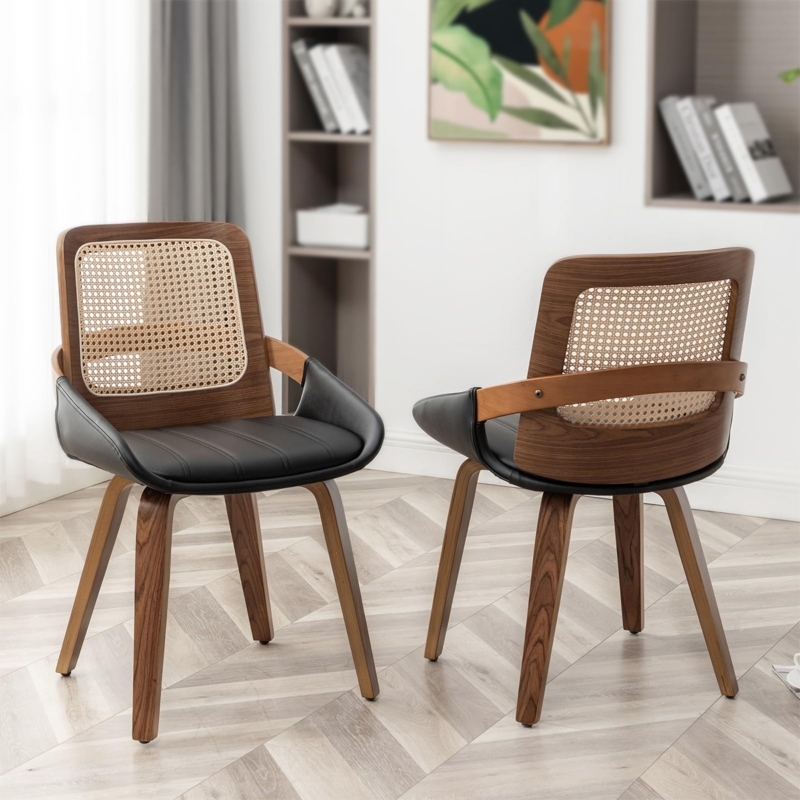 Walnut Finish Bentwood Armchair with Leather-Like Seat