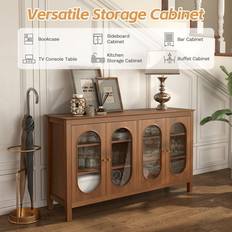 Walnut Sideboard with Carved Concentric Circles & Gold Base