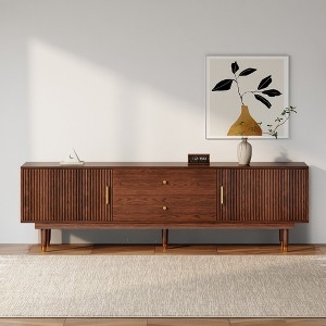 Walnut-Toned Media Console with Ribbed Front & Gold Hardware