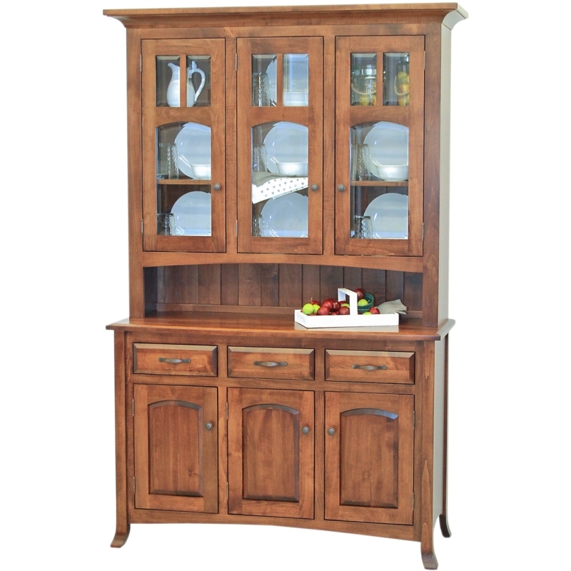 Warm Brown Wooden Hutch with Three Doors and Arched Panel Details
